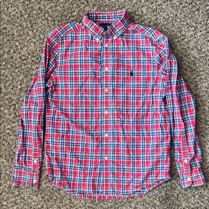 Boys Youth Ralph Lauren Red and Blue Plaid Button Down Shirt size 14-16